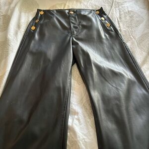 Zara Black Leather Pants with Gold Accents